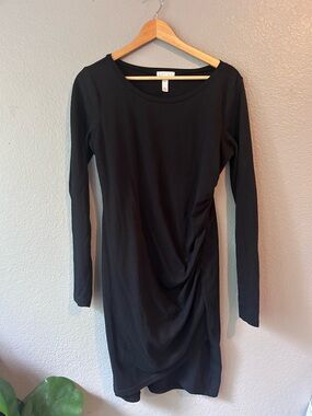 Leith Black Long-Sleeve Side-Ruched Dress